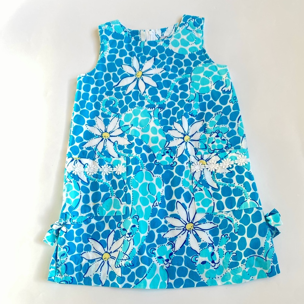 Lilly Pulitzer Shift Aqua with cheetah and  daisy print